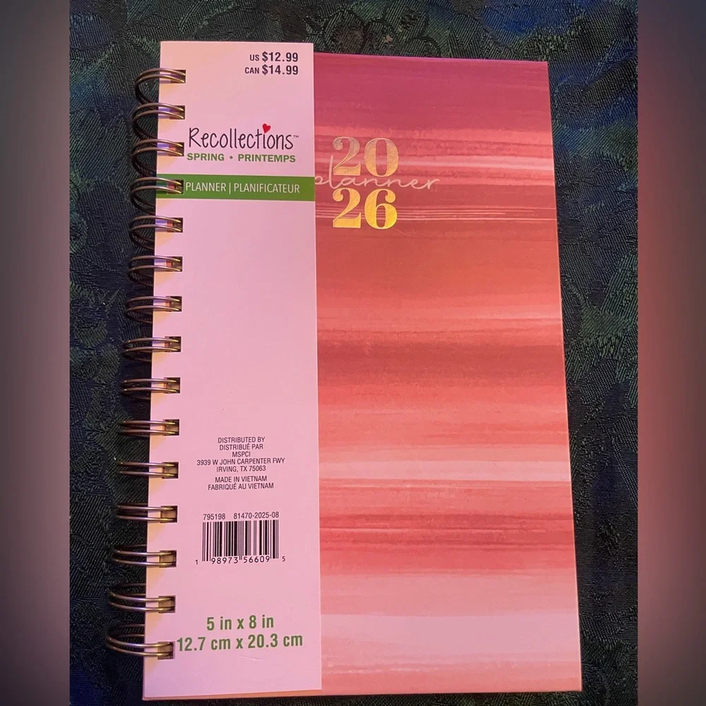 Hardcover 2026 Organizational Planner,Red Ombre Design ,Travel , Weekly/monthly